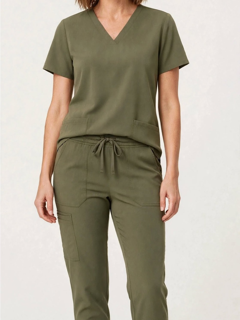 Women's Olive Green Drawstring Cargo Jogger Scrub Pants